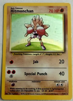 Hitmonchan Base Set Holo Rare MP Pokemon TCG Card 7/102 English 1999 Holographic - Image 1
