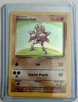 Hitmonchan Base Set Holo Rare MP Pokemon TCG Card 7/102 English 1999 Holographic - Image 3