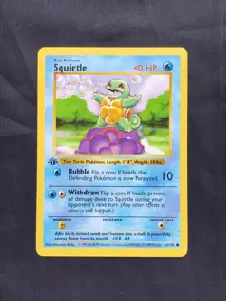 Pokemon Cards: Base Set 1st Edition Common: Squirtle 63/102 - Image 1