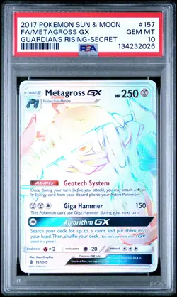 2017 POKEMON SUN & MOON GUARDIANS RISING SECRET FULL ART/METAGROSS GX PSA 10 - Image 1