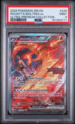 2025 POKEMON DRI EN-DESTINED RIVALS 229 TEAM ROCKET'S MOLTRES EX STAMPED PSA 9 - Image 1