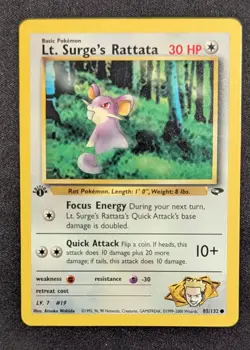 Pokemon TCG 85/132 Lt. Surge's Rattata Gym Challenge 1st Ed Common VLP - Image 1