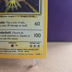 Zapdos Vintage Base Set Holo Rare 1999 Pokemon Card 16/102 LP - Image 4