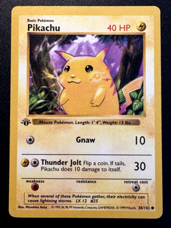 First Edition Shadowless Pikachu 58/102 Base Set Pokemon Card Rare HP - Image 1
