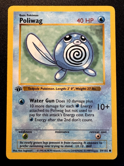 1st Edition Shadowless Poliwag 59/102 Base Set Pokemon Card Rare HP - Image 1