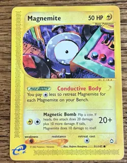 Pokemon Magnemite 091/147 Aquapolis Common 50 HP Basic Regular English 2002 - Image 1