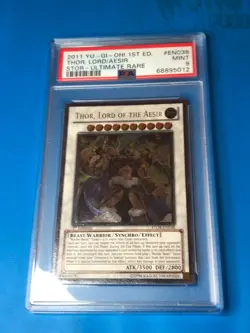 YUGIOH PSA 9 Ultimate Rare Thor, Lord Of The Aesir STOR-EN038 1st Edition - Image 1
