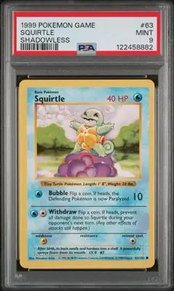 1999 Pokemon Shadowless Squirtle PSA 9 Mint #63 - Image 1