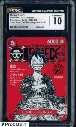 2025 One Piece Japanese ST21 Promo Magazine Vol.20 #014 Monkey D. Luffy CGC 10 - Image 1