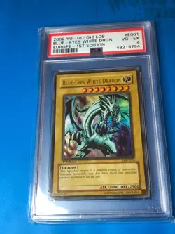 YUGIOH PSA 4 Ultra Rare Blue-Eyes White Dragon LOB-E001 1st Edition - Image 1