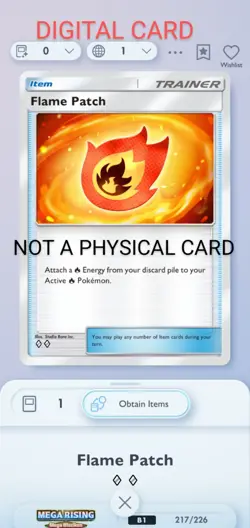 Flame Patch Pokemon Pocket Mobile Game Mega Rising Set ◇◇ Rare Item Card Trade - Image 1