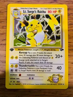 NM! 1st Edition Lt. Surge's Raichu (11/132) Gym Challenge Holo Pokemon Card! - Image 1