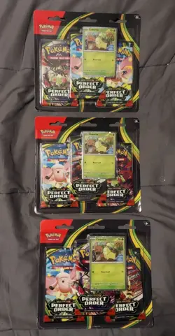 Pokemon TCG Lot Of (3) Perfect Order, 3 Pack Blister, Chikorita - Image 1