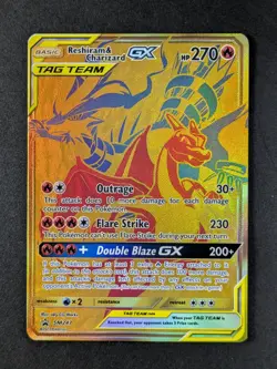 2021 Pokemon RESHIRAM & CHARIZARD GX #SM247 Black Star Promo Prem Coll. English - Image 1
