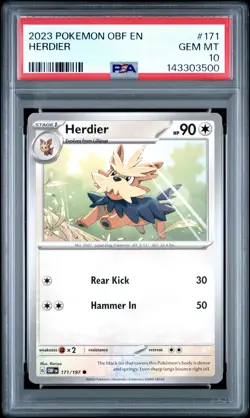2023 POKEMON OBF EN-OBSIDIAN FLAMES #171 HERDIER PSA 10 - Image 1