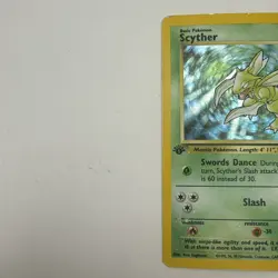 POKEMON CARD HOLO 1ST EDITION SCYTHER 10/64 JUNGLE 1999 WOTC HP/DMG SEE PICS - Image 5