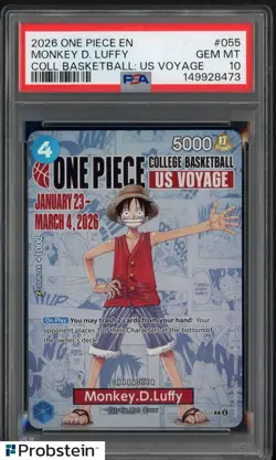 2026 One Piece EN College Basketball US Voyage #055 Monkey D Luffy PSA 10 - Image 1