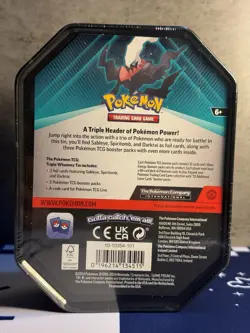 Darkrai 2024 Pokemon TCG Triple Whammy Tin: 3 foil cards, 3 booster packs Sealed - Image 3