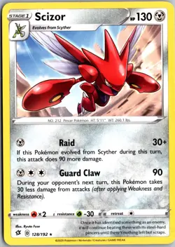Scizor Rare SWSH02: Rebel Clash 128/192 LP Pokemon Card - Image 1