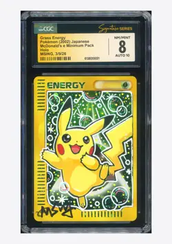 Pokemon CGC 8 AUTO 10 Grass Energy Holo Pikachu Msing 2002 McDonald's Japanese - Image 1