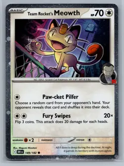 Team Rocket's Meowth (Cosmos Holo) Common Cards & Products 149/182 NM - Image 1