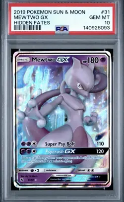 2019 POKEMON SUN & MOON HIDDEN FATES #31 MEWTWO GX PSA 10 New Cert - Image 1