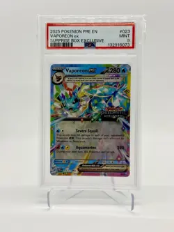 2025 POKEMON PRISMATIC EVOLUTIONS SURPRISE BOX EXCLUSIVE VAPOREON EX PSA 9 - Image 1