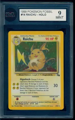 1999 Pokemon Fossil #14 Raichu Holo KSA 9 Mint - Image 1