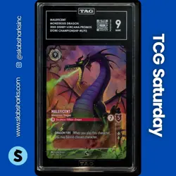 2025 DISNEY LORCANA PROMO STORE CHAMP. #5/P3 MALEFICENT MONSTROUS DRAGON TAG 9 - Image 1