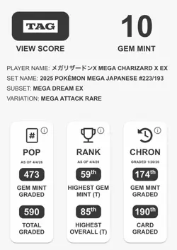 Mega Charizard X ex MA 223/193 M2a MEGA Dream ex Pokemon Card Japanese TAG 10 - Image 2