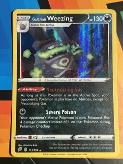Pokemon TCG Galarian Weezing 113/192 SWSH02: Rebel Clash Holo Rare NM - Image 1