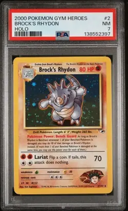 Pokemon TCG Brock's Rhydon Holo Gym Heroes #2/132 2000 PSA 7 Rare English - Image 1