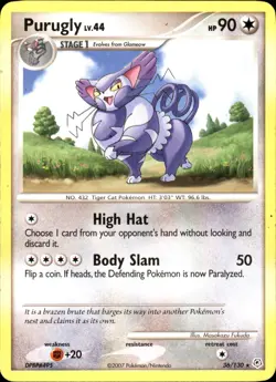 Purugly 36/130 Rare - Pokemon Diamond and Pearl 2007 Damaged - Image 1