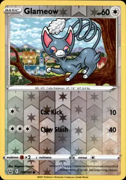 Glameow 115/163 Reverse Holo - Pokemon SWSH05: Battle Styles NM - Image 1