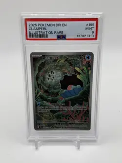 2025 POKEMON DRI EN-DESTINED RIVALS ILLUSTRATION RARE #195 CLAMPERL PSA 9 - Image 1