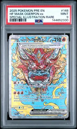 2025 POKEMON PRE EN-PRISMATIC EVOLUTIONS #148 HEARTHFLAME MASK OGERPON EX PSA 9 - Image 1