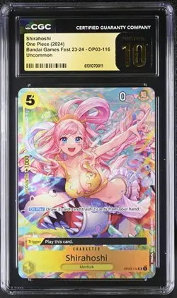 2024 ONE PIECE CCG SHIRAHOSHI BANDAI GAMES FEST OP03-16 CGC 10 PRISTINE D RC7 - Image 1