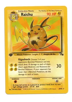 Pokemon Card: Raichu 29/62 1st Edition Fossil Set Vintage Rare! EX - Image 1