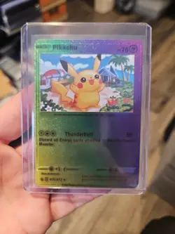 Pikachu Rainbow Foil Fan Art Vinyl Textured Collector Card Thunderbolt - Image 1