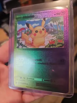 Pikachu Rainbow Foil Fan Art Vinyl Textured Collector Card Thunderbolt - Image 2