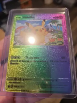 Pikachu Rainbow Foil Fan Art Vinyl Textured Collector Card Thunderbolt - Image 3