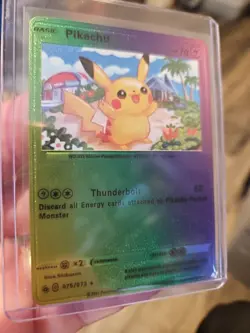 Pikachu Rainbow Foil Fan Art Vinyl Textured Collector Card Thunderbolt - Image 4