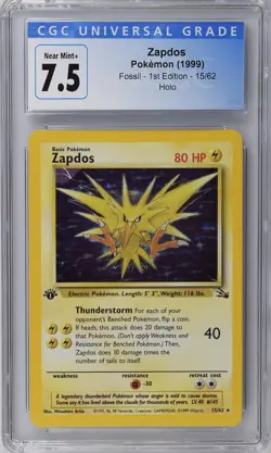 Zapdos Holo - CGC 7.5 Near Mint+ - 1999 Pokemon Fossil 1st Edition 15/62 Rare - Image 2