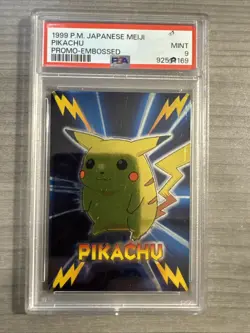 1999 POKEMON ⚡ JAPANESE MEIJI PROMO EMBOSSED PIKACHU 🍎 PSA 9 MINT ✨ - Image 1