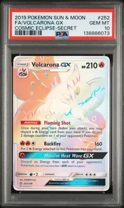 2019 POKEMON SUN & MOON COSMIC ECLIPSE 252 VOLCARONA GX SECRET PSA GEM MINT 10 - Image 1