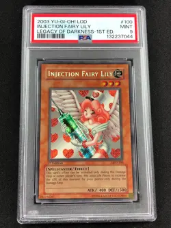 Yugioh 2003 Injection Fairy Lily 1st LOD-100 PSA 9 Secret Rare - Image 1