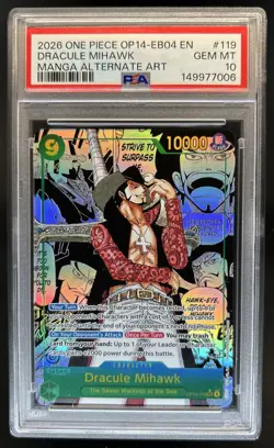 2026 One Piece Dracule Mihawk Secret Rare Manga Art #OP14-119 PSA 10 GEM MINT - Image 1