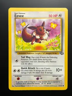 Eevee 51/64 Jungle Set Non-Holo Pokemon Card 1999 WOTC Authentic - Image 1
