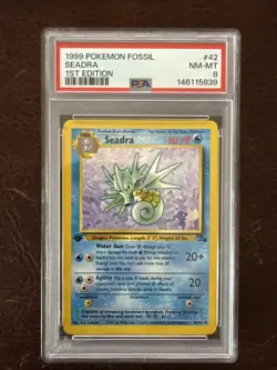 Pokemon Seadra 1st Edition 1999 Fossil Card 42/62 Non-Holo PSA 8 NM-MT - Image 1
