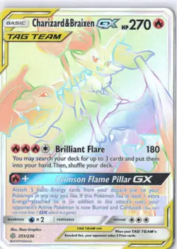 Charizard & Braixen Tag Team GX 251/236 Rainbow Holo Secret Rare Pokemon - Image 1